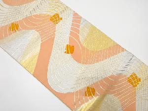 アンティーク　流水に破れ色紙模様織り出し開き名古屋帯（額縁仕立て）（着用可）